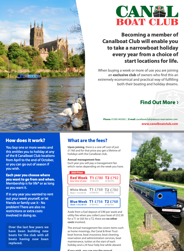 Click to view the Canalboat Club Brochure